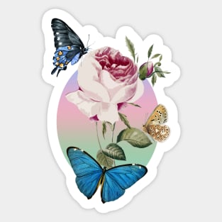 Beautiful Rose With Butterflies Sticker